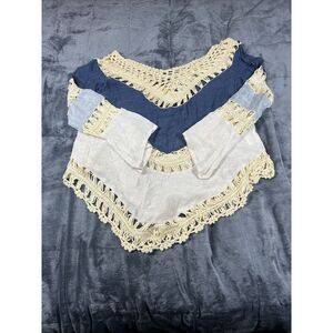 Umgee Sz S Pullover Boho Top 3/4 Sleeves Crochet Blue Tie Dye EUC!‎